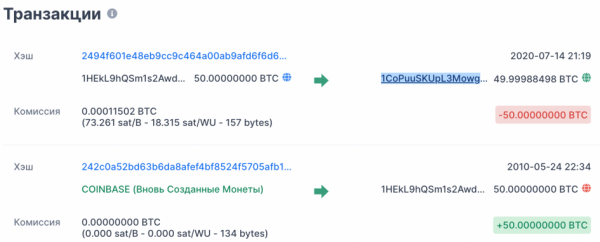Добытые в 2010 году биткойны были перемещены на новый адрес