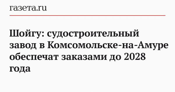 Шойгу: судостроительный завод в Комсомольске-на-Амуре обеспечат заказами до 2028 года