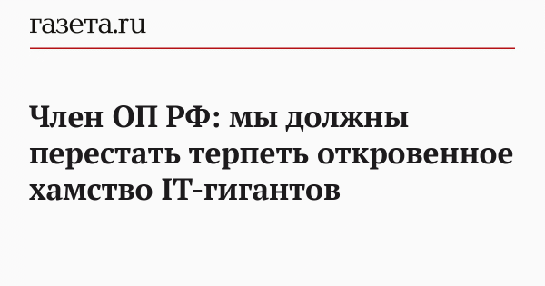 Член ОП РФ: мы должны перестать терпеть откровенное хамство IT-гигантов