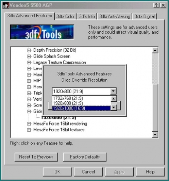 Умелец выпустил для 3dfx Voodoo 4/5 новый драйвер для работы на современных широкоформатных мониторах